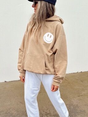 Ascot + Hart Smiley Pullover Hoodie Small / Medium Tan/Sand Dune color